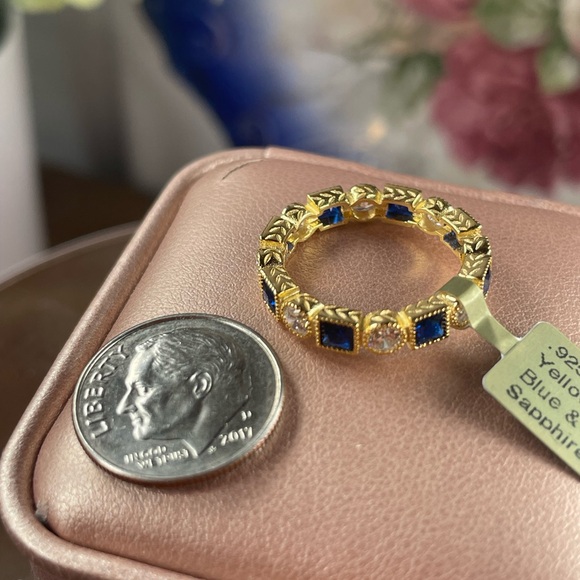 Blue/white SAPPHIRE 14k Blue/white Yellow gold on Silver Ring. 6 - Picture 12 of 12